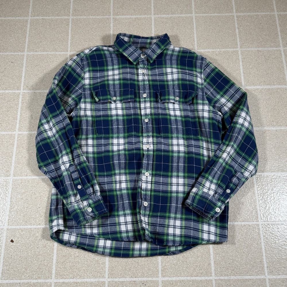 Vintage Gap Flannel Shirt Men Large Blue Plaid Relaxed Fit Casual Outdoor